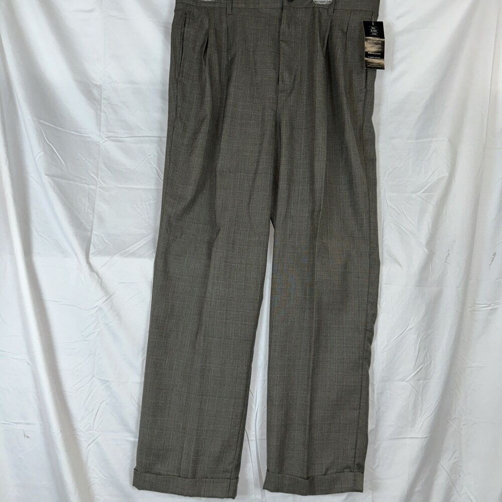 BILL ROBINSON Men's Dress Pants W37 L30 1/2 Gray Pleated Cuffed Taupe